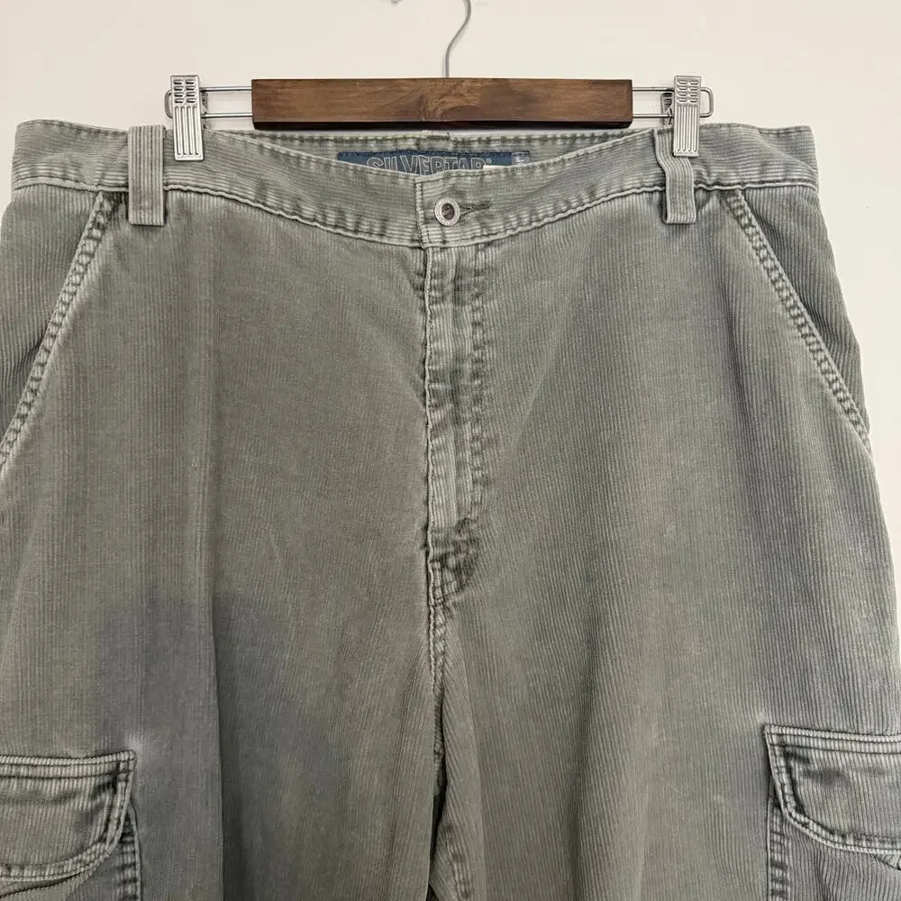 Vintage Levi's Silvertab 90s Y2K Corduroy Cargo‎ Pants Loose Grunge Size 38/30